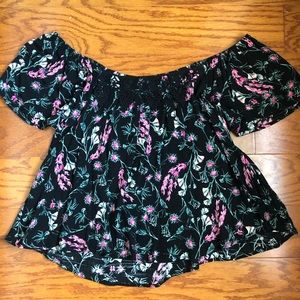 Off the shoulder black floral top